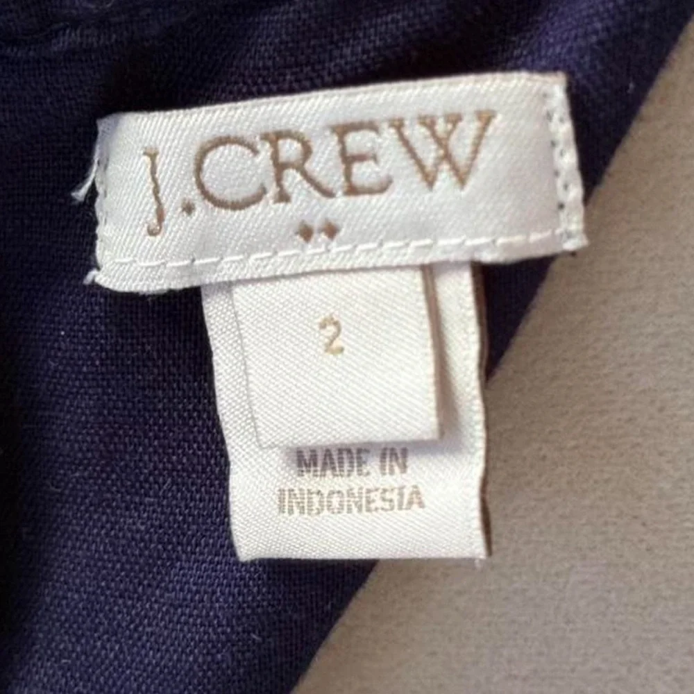 J Crew Navy Blue Floral Embroidered Linen Cotton Blend Shift Dress - Size 2 - Picture 6 of 8